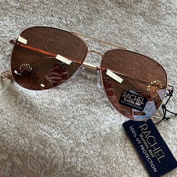 Brand New Rachel Roy Aviator Sunglasses Mirrored Rose Gold Tone Rimless